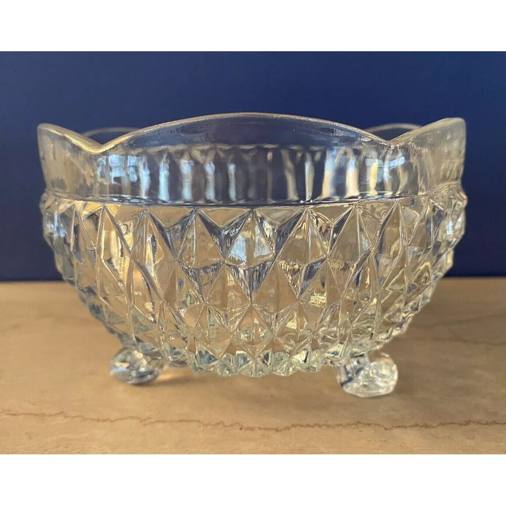 Indiana Glass Bowl Candy Dish Crystal Diamond Point, Footed (3) Vintage Pristine
